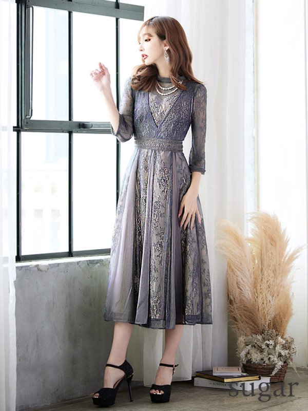 画像34: 【AMORA GRACE / アモーラグレース】 オケージョンドレス/ パーティードレス/ お呼ばれドレス/ アクセサリー付き/ 総レース/ 袖あり/ 七分袖/ ミモレ丈/ ワンピース/ キャバドレス[OF05]