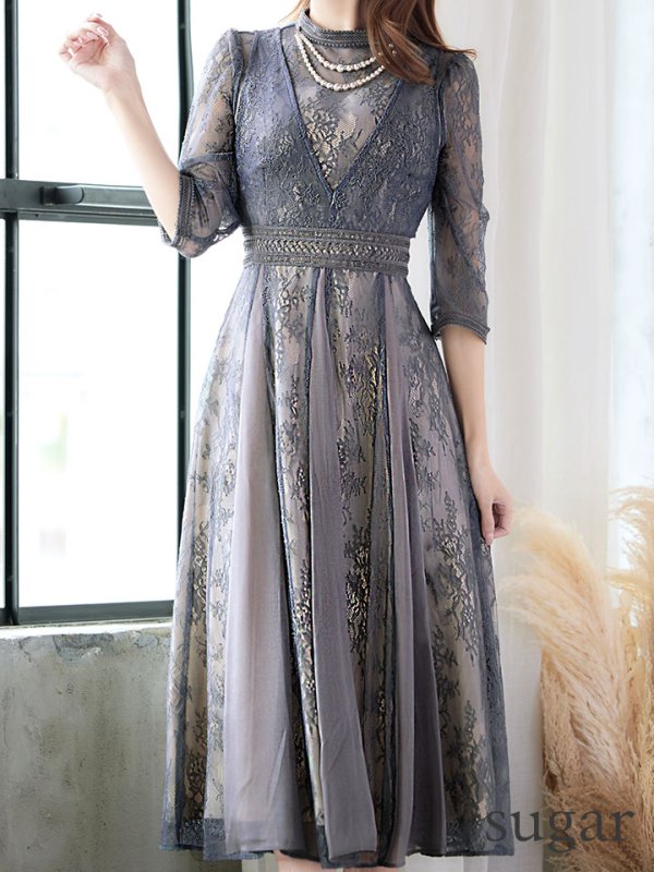 画像35: 【AMORA GRACE / アモーラグレース】 オケージョンドレス/ パーティードレス/ お呼ばれドレス/ アクセサリー付き/ 総レース/ 袖あり/ 七分袖/ ミモレ丈/ ワンピース/ キャバドレス[OF05]