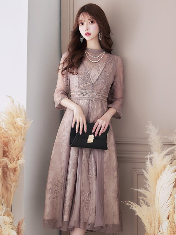 画像6: 【AMORA GRACE / アモーラグレース】 オケージョンドレス/ パーティードレス/ お呼ばれドレス/ アクセサリー付き/ 総レース/ 袖あり/ 七分袖/ ミモレ丈/ ワンピース/ キャバドレス[OF05]