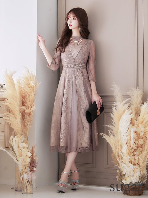 画像7: 【AMORA GRACE / アモーラグレース】 オケージョンドレス/ パーティードレス/ お呼ばれドレス/ アクセサリー付き/ 総レース/ 袖あり/ 七分袖/ ミモレ丈/ ワンピース/ キャバドレス[OF05]