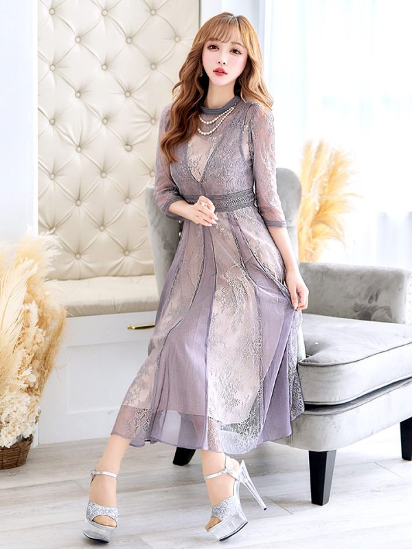 画像41: 【AMORA GRACE / アモーラグレース】 オケージョンドレス/ パーティードレス/ お呼ばれドレス/ アクセサリー付き/ 総レース/ 袖あり/ 七分袖/ ミモレ丈/ ワンピース/ キャバドレス[OF05]