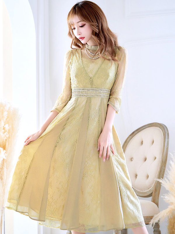 画像21: 【AMORA GRACE / アモーラグレース】 オケージョンドレス/ パーティードレス/ お呼ばれドレス/ アクセサリー付き/ 総レース/ 袖あり/ 七分袖/ ミモレ丈/ ワンピース/ キャバドレス[OF05]