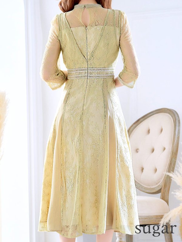 画像27: 【AMORA GRACE / アモーラグレース】 オケージョンドレス/ パーティードレス/ お呼ばれドレス/ アクセサリー付き/ 総レース/ 袖あり/ 七分袖/ ミモレ丈/ ワンピース/ キャバドレス[OF05]