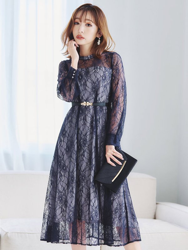 画像12: 【AMORA GRACE / アモーラグレース】 オケージョンドレス/ パーティードレス/ お呼ばれドレス/ 総レース/ 袖あり/ ミモレ丈/ ワンピース/ キャバドレス[OF05]