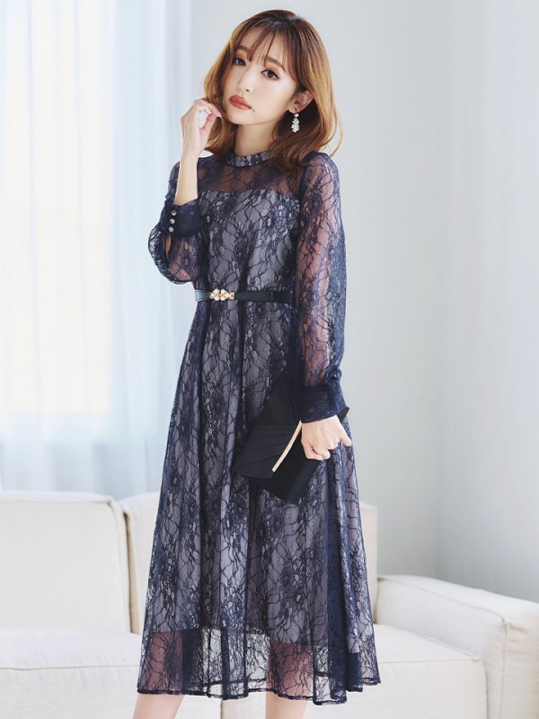 画像13: 【AMORA GRACE / アモーラグレース】 オケージョンドレス/ パーティードレス/ お呼ばれドレス/ 総レース/ 袖あり/ ミモレ丈/ ワンピース/ キャバドレス[OF05]