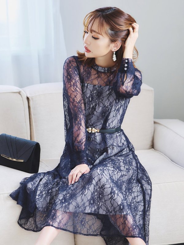 画像14: 【AMORA GRACE / アモーラグレース】 オケージョンドレス/ パーティードレス/ お呼ばれドレス/ 総レース/ 袖あり/ ミモレ丈/ ワンピース/ キャバドレス[OF05]