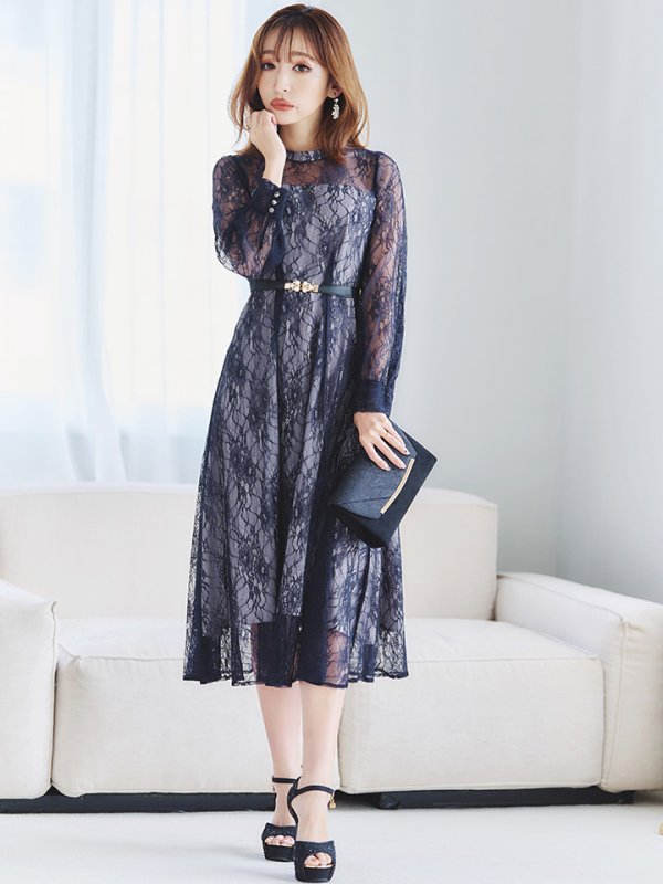 画像15: 【AMORA GRACE / アモーラグレース】 オケージョンドレス/ パーティードレス/ お呼ばれドレス/ 総レース/ 袖あり/ ミモレ丈/ ワンピース/ キャバドレス[OF05]