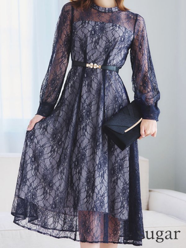 画像17: 【AMORA GRACE / アモーラグレース】 オケージョンドレス/ パーティードレス/ お呼ばれドレス/ 総レース/ 袖あり/ ミモレ丈/ ワンピース/ キャバドレス[OF05]