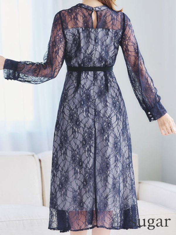 画像18: 【AMORA GRACE / アモーラグレース】 オケージョンドレス/ パーティードレス/ お呼ばれドレス/ 総レース/ 袖あり/ ミモレ丈/ ワンピース/ キャバドレス[OF05]