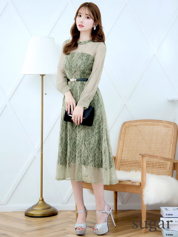 画像25: 【AMORA GRACE / アモーラグレース】 オケージョンドレス/ パーティードレス/ お呼ばれドレス/ 総レース/ 袖あり/ ミモレ丈/ ワンピース/ キャバドレス[OF05]