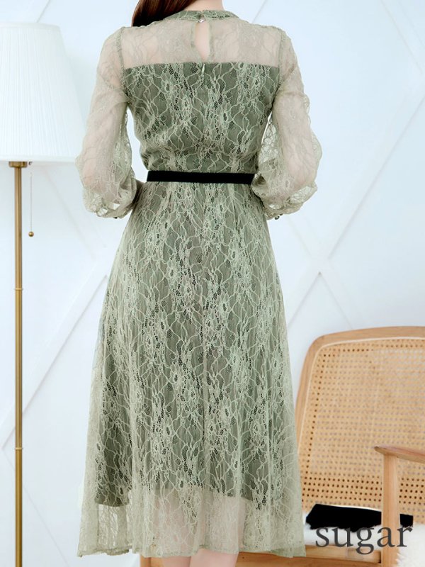 画像27: 【AMORA GRACE / アモーラグレース】 オケージョンドレス/ パーティードレス/ お呼ばれドレス/ 総レース/ 袖あり/ ミモレ丈/ ワンピース/ キャバドレス[OF05]