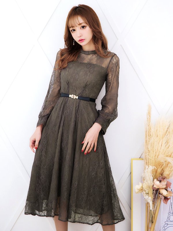 画像2: 【AMORA GRACE / アモーラグレース】 オケージョンドレス/ パーティードレス/ お呼ばれドレス/ 総レース/ 袖あり/ ミモレ丈/ ワンピース/ キャバドレス[OF05]
