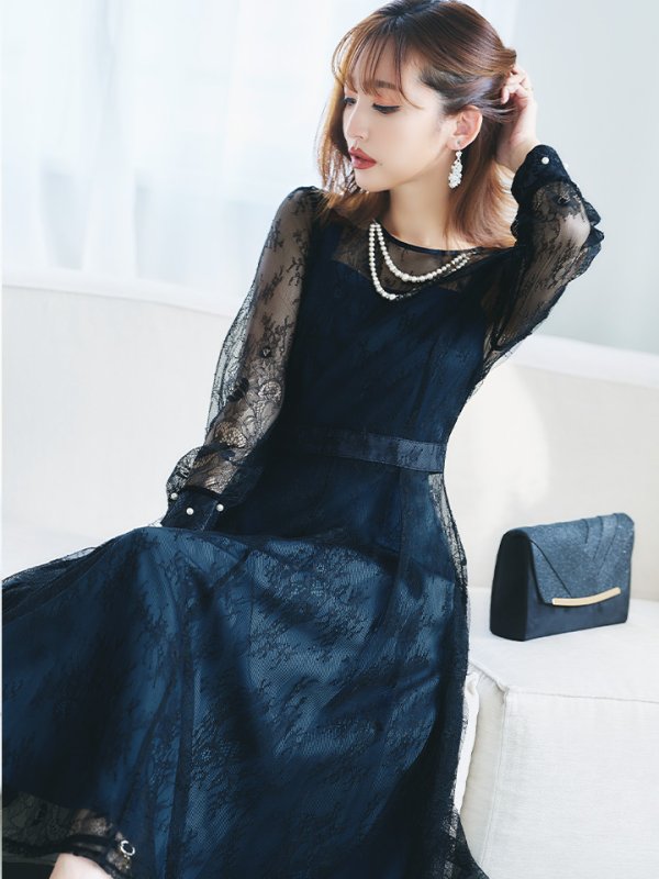 画像15: 【AMORA GRACE / アモーラグレース】 オケージョンドレス/ パーティードレス/ お呼ばれドレス/ アクセサリー付き/ 総レース/ 袖あり/ 長袖/ ミモレ丈/ ワンピース/ キャバドレス[OF05]