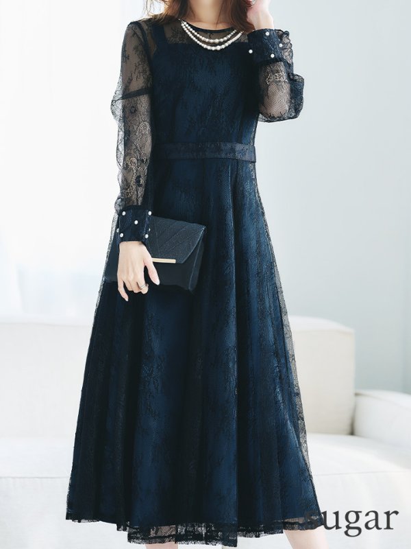 画像17: 【AMORA GRACE / アモーラグレース】 オケージョンドレス/ パーティードレス/ お呼ばれドレス/ アクセサリー付き/ 総レース/ 袖あり/ 長袖/ ミモレ丈/ ワンピース/ キャバドレス[OF05]