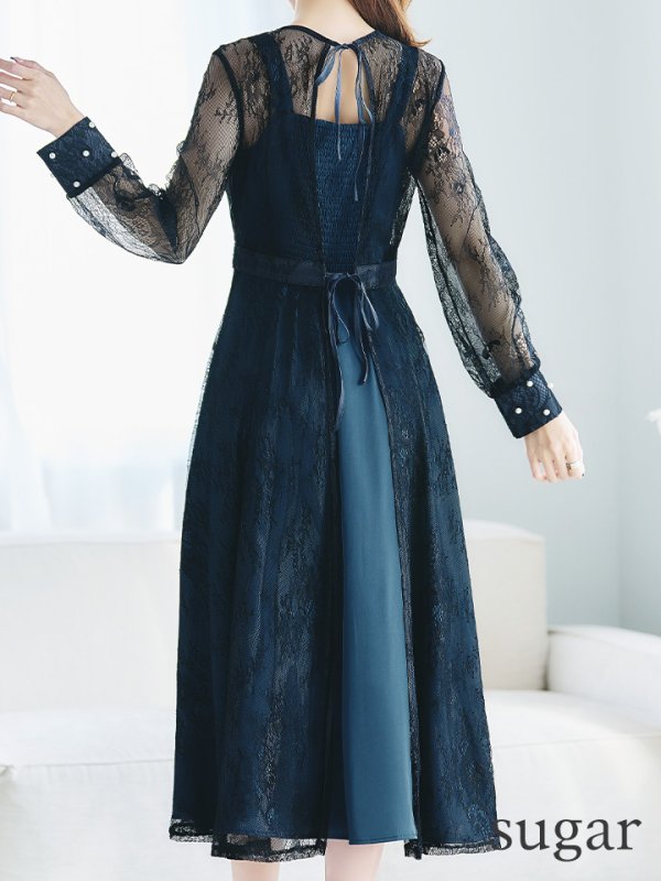 画像18: 【AMORA GRACE / アモーラグレース】 オケージョンドレス/ パーティードレス/ お呼ばれドレス/ アクセサリー付き/ 総レース/ 袖あり/ 長袖/ ミモレ丈/ ワンピース/ キャバドレス[OF05]