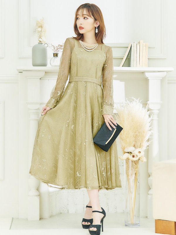 画像5: 【AMORA GRACE / アモーラグレース】 オケージョンドレス/ パーティードレス/ お呼ばれドレス/ アクセサリー付き/ 総レース/ 袖あり/ 長袖/ ミモレ丈/ ワンピース/ キャバドレス[OF05]