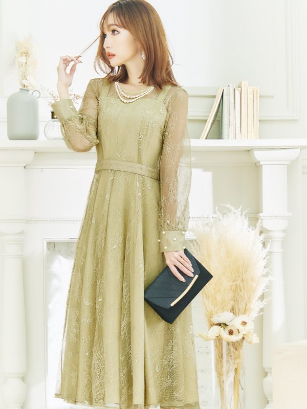 画像6: 【AMORA GRACE / アモーラグレース】 オケージョンドレス/ パーティードレス/ お呼ばれドレス/ アクセサリー付き/ 総レース/ 袖あり/ 長袖/ ミモレ丈/ ワンピース/ キャバドレス[OF05]