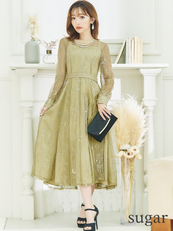 画像7: 【AMORA GRACE / アモーラグレース】 オケージョンドレス/ パーティードレス/ お呼ばれドレス/ アクセサリー付き/ 総レース/ 袖あり/ 長袖/ ミモレ丈/ ワンピース/ キャバドレス[OF05]