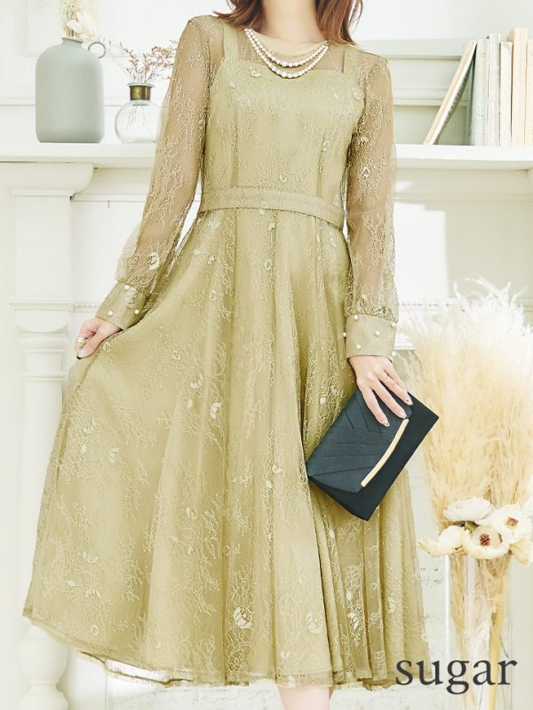 画像8: 【AMORA GRACE / アモーラグレース】 オケージョンドレス/ パーティードレス/ お呼ばれドレス/ アクセサリー付き/ 総レース/ 袖あり/ 長袖/ ミモレ丈/ ワンピース/ キャバドレス[OF05]