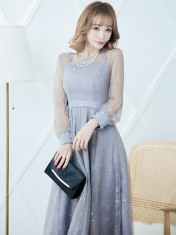 画像31: 【AMORA GRACE / アモーラグレース】 オケージョンドレス/ パーティードレス/ お呼ばれドレス/ アクセサリー付き/ 総レース/ 袖あり/ 長袖/ ミモレ丈/ ワンピース/ キャバドレス[OF05]