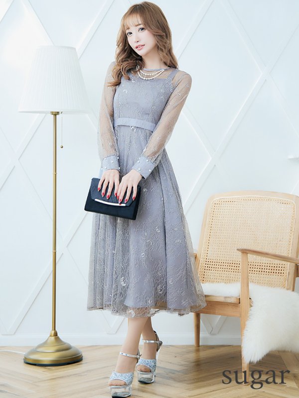 画像35: 【AMORA GRACE / アモーラグレース】 オケージョンドレス/ パーティードレス/ お呼ばれドレス/ アクセサリー付き/ 総レース/ 袖あり/ 長袖/ ミモレ丈/ ワンピース/ キャバドレス[OF05]