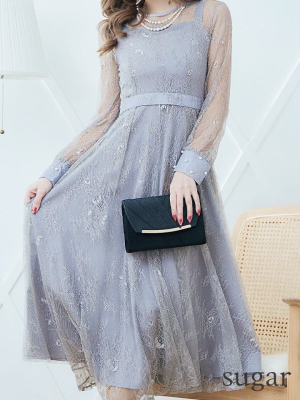 画像33: 【AMORA GRACE / アモーラグレース】 オケージョンドレス/ パーティードレス/ お呼ばれドレス/ アクセサリー付き/ 総レース/ 袖あり/ 長袖/ ミモレ丈/ ワンピース/ キャバドレス[OF05]