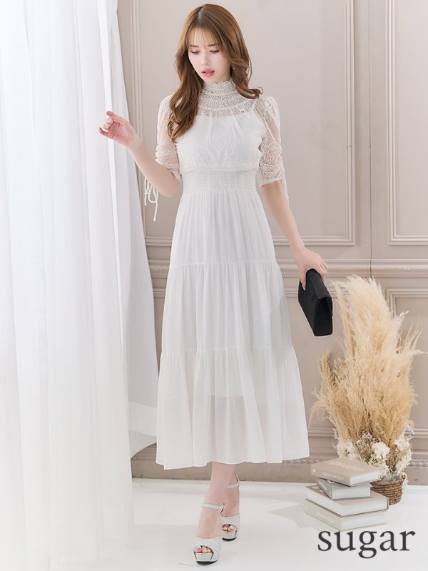 画像7: 【AMORA GRACE / アモーラグレース】 オケージョンドレス/ パーティードレス/ お呼ばれドレス/ ハイネック/ レース/ 袖あり/ Aライン/ ミモレ丈/ ワンピース/ キャバドレス[OF05]