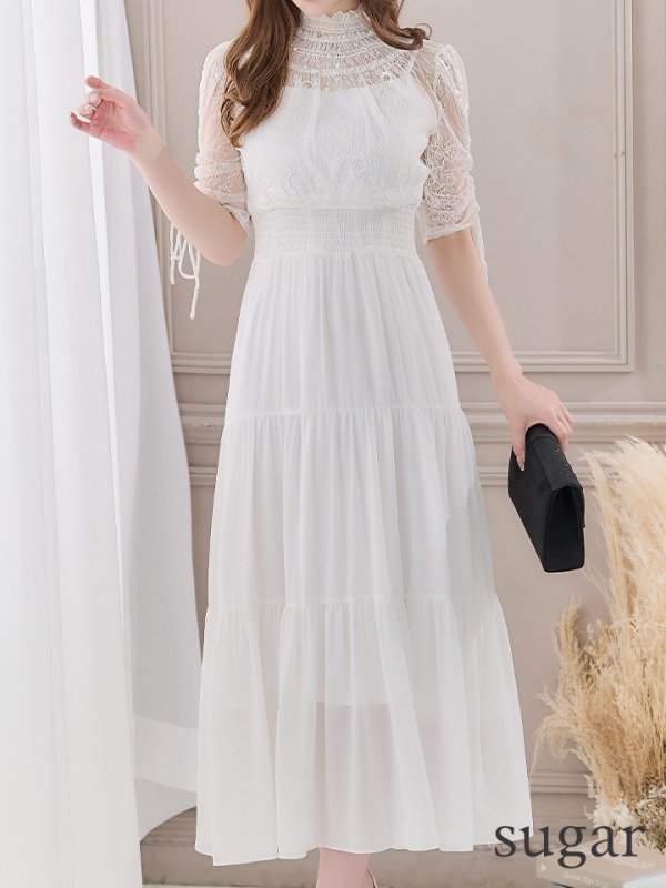 画像8: 【AMORA GRACE / アモーラグレース】 オケージョンドレス/ パーティードレス/ お呼ばれドレス/ ハイネック/ レース/ 袖あり/ Aライン/ ミモレ丈/ ワンピース/ キャバドレス[OF05]