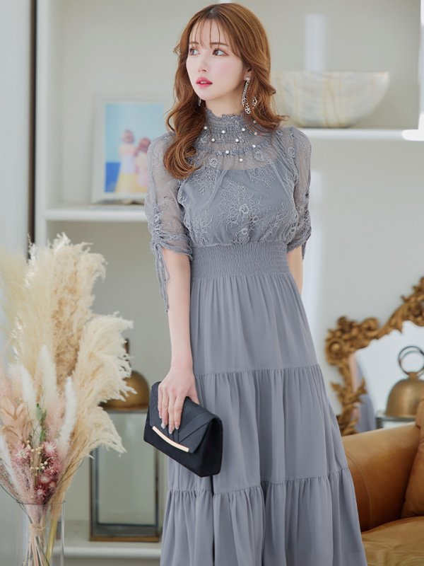 画像12: 【AMORA GRACE / アモーラグレース】 オケージョンドレス/ パーティードレス/ お呼ばれドレス/ ハイネック/ レース/ 袖あり/ Aライン/ ミモレ丈/ ワンピース/ キャバドレス[OF05]