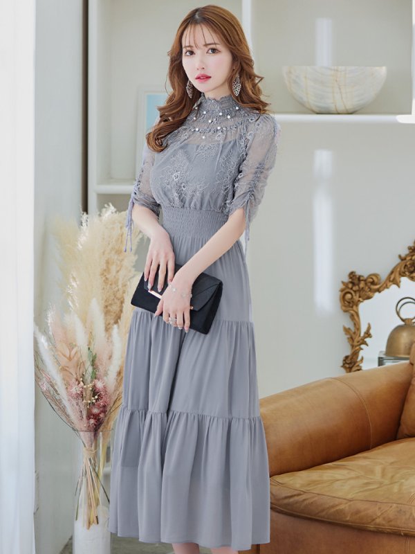 画像14: 【AMORA GRACE / アモーラグレース】 オケージョンドレス/ パーティードレス/ お呼ばれドレス/ ハイネック/ レース/ 袖あり/ Aライン/ ミモレ丈/ ワンピース/ キャバドレス[OF05]