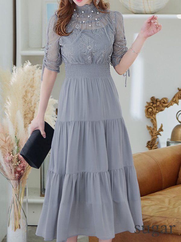 画像17: 【AMORA GRACE / アモーラグレース】 オケージョンドレス/ パーティードレス/ お呼ばれドレス/ ハイネック/ レース/ 袖あり/ Aライン/ ミモレ丈/ ワンピース/ キャバドレス[OF05]