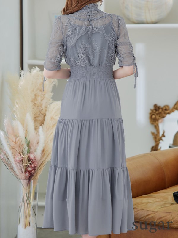 画像18: 【AMORA GRACE / アモーラグレース】 オケージョンドレス/ パーティードレス/ お呼ばれドレス/ ハイネック/ レース/ 袖あり/ Aライン/ ミモレ丈/ ワンピース/ キャバドレス[OF05]