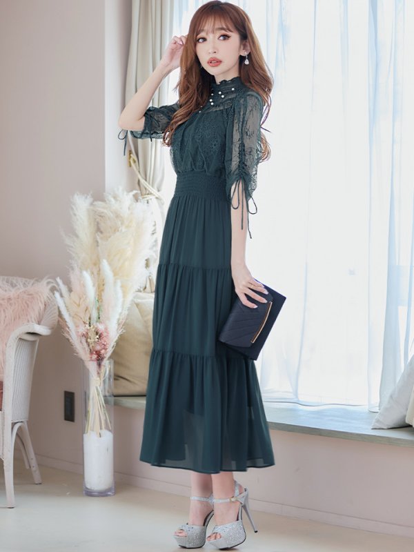 画像30: 【AMORA GRACE / アモーラグレース】 オケージョンドレス/ パーティードレス/ お呼ばれドレス/ ハイネック/ レース/ 袖あり/ Aライン/ ミモレ丈/ ワンピース/ キャバドレス[OF05]