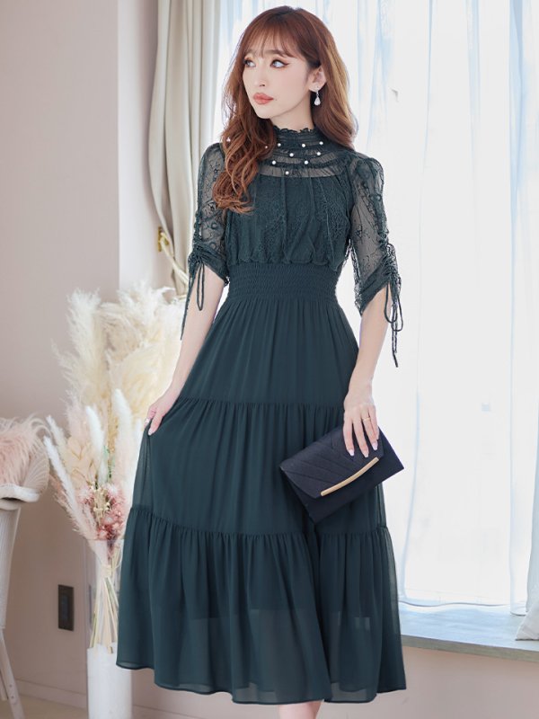 画像31: 【AMORA GRACE / アモーラグレース】 オケージョンドレス/ パーティードレス/ お呼ばれドレス/ ハイネック/ レース/ 袖あり/ Aライン/ ミモレ丈/ ワンピース/ キャバドレス[OF05]