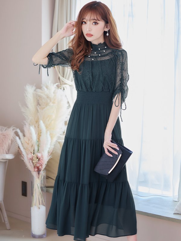 画像32: 【AMORA GRACE / アモーラグレース】 オケージョンドレス/ パーティードレス/ お呼ばれドレス/ ハイネック/ レース/ 袖あり/ Aライン/ ミモレ丈/ ワンピース/ キャバドレス[OF05]