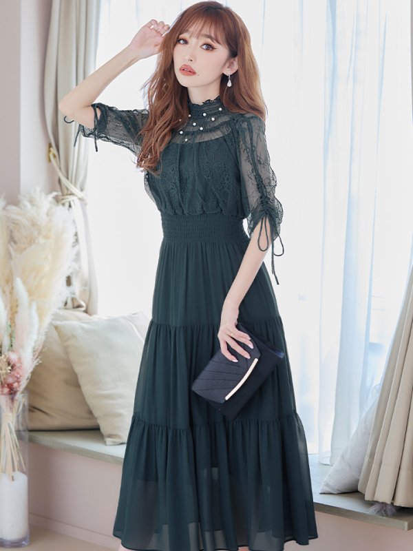 画像33: 【AMORA GRACE / アモーラグレース】 オケージョンドレス/ パーティードレス/ お呼ばれドレス/ ハイネック/ レース/ 袖あり/ Aライン/ ミモレ丈/ ワンピース/ キャバドレス[OF05]