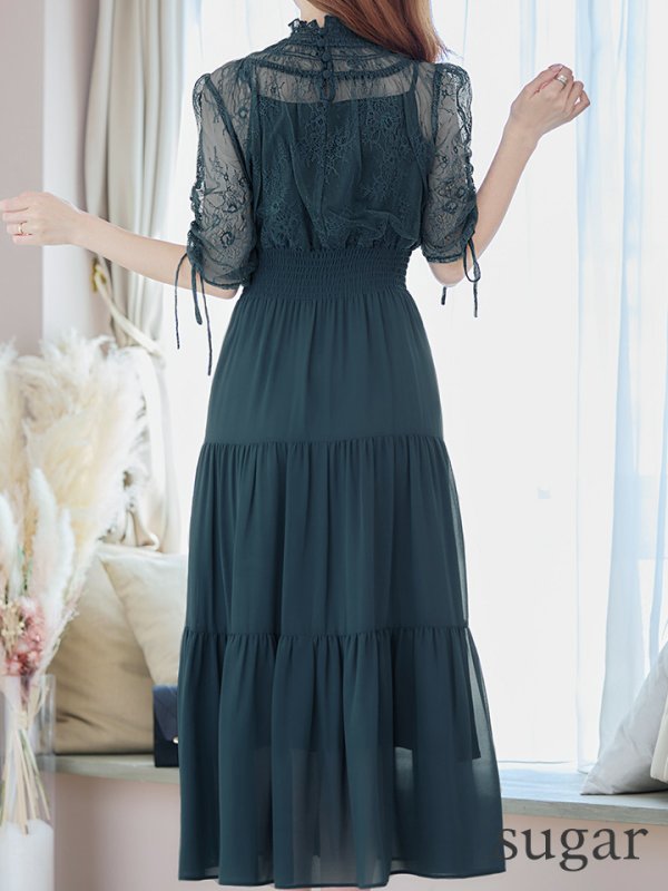 画像36: 【AMORA GRACE / アモーラグレース】 オケージョンドレス/ パーティードレス/ お呼ばれドレス/ ハイネック/ レース/ 袖あり/ Aライン/ ミモレ丈/ ワンピース/ キャバドレス[OF05]