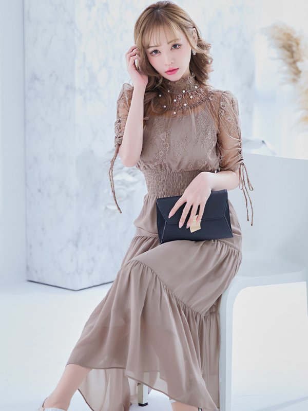 画像2: 【AMORA GRACE / アモーラグレース】 オケージョンドレス/ パーティードレス/ お呼ばれドレス/ ハイネック/ レース/ 袖あり/ Aライン/ ミモレ丈/ ワンピース/ キャバドレス[OF05]