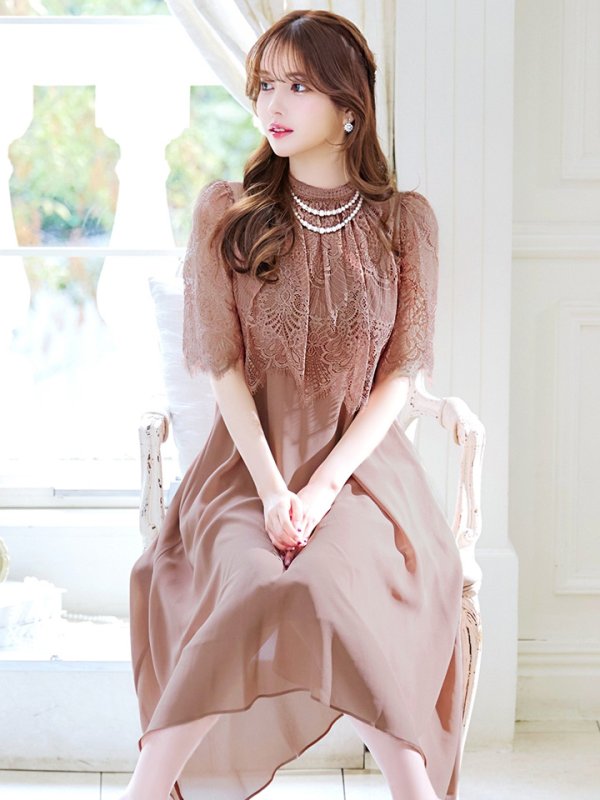 画像15: 【AMORA GRACE / アモーラグレース】 オケージョンドレス/ パーティードレス/ お呼ばれドレス/ レース/ パール/ 袖あり/ 膝丈/ フレア/ ワンピース/ ミディアムドレス/ キャバドレス[OF05]