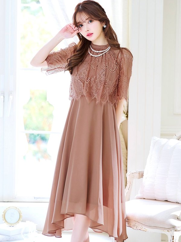 画像16: 【AMORA GRACE / アモーラグレース】 オケージョンドレス/ パーティードレス/ お呼ばれドレス/ レース/ パール/ 袖あり/ 膝丈/ フレア/ ワンピース/ ミディアムドレス/ キャバドレス[OF05]