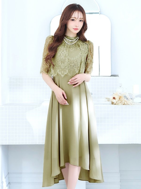 画像10: 【AMORA GRACE / アモーラグレース】 オケージョンドレス/ パーティードレス/ お呼ばれドレス/ レース/ パール/ 袖あり/ 膝丈/ フレア/ ワンピース/ ミディアムドレス/ キャバドレス[OF05]