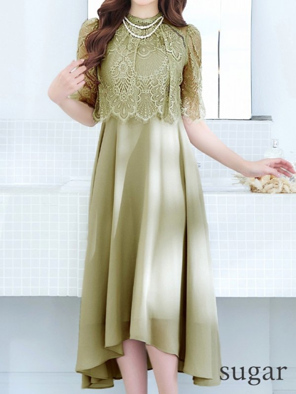 画像11: 【AMORA GRACE / アモーラグレース】 オケージョンドレス/ パーティードレス/ お呼ばれドレス/ レース/ パール/ 袖あり/ 膝丈/ フレア/ ワンピース/ ミディアムドレス/ キャバドレス[OF05]