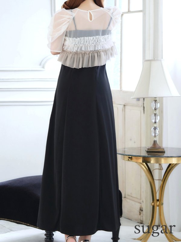 画像27: 【AMORA GRACE / アモーラグレース】 オケージョンドレス/ パーティードレス/ お呼ばれドレス/ グラデーション/ チュール/ フリル/ 袖あり/ 半袖/ ミモレ丈/ ワンピース/ ミディアムドレス/ キャバドレス[OF05]