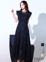 【AMORA GRACE / アモーラグレース】 オケージョンドレス/ パーティードレス/ お呼ばれドレス/ 総レース/ ネックビジュー/ シフォン/ フラワーレース/ フレア/ Aライン/ ミモレ丈/ ワンピース/ ミディアムドレス/ キャバドレス[OF05]