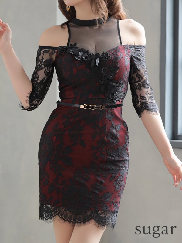 画像3: 訳あり商品☆ベルトなし☆【Glossy/グロッシー】立体フラワーレース/ ホルターネック/ タイト/ ミニドレス/ キャバドレス[OF2]