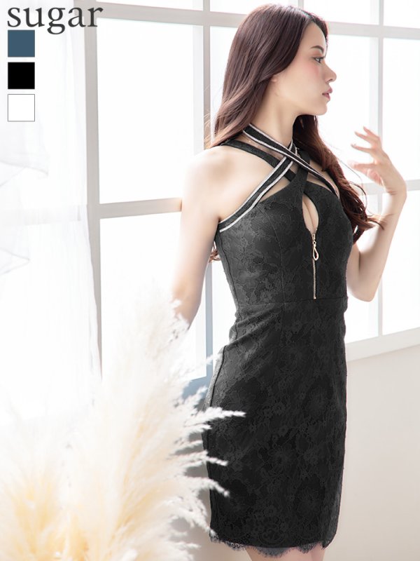 画像1: 【XSサイズあり】【ROBE de FLEURS Glossy/ローブ・ド・フルール グロッシー】バストクロスジップ/ ZIP 片サイドレース切替/ タイト/ ミニドレス/ キャバドレス[OF2]