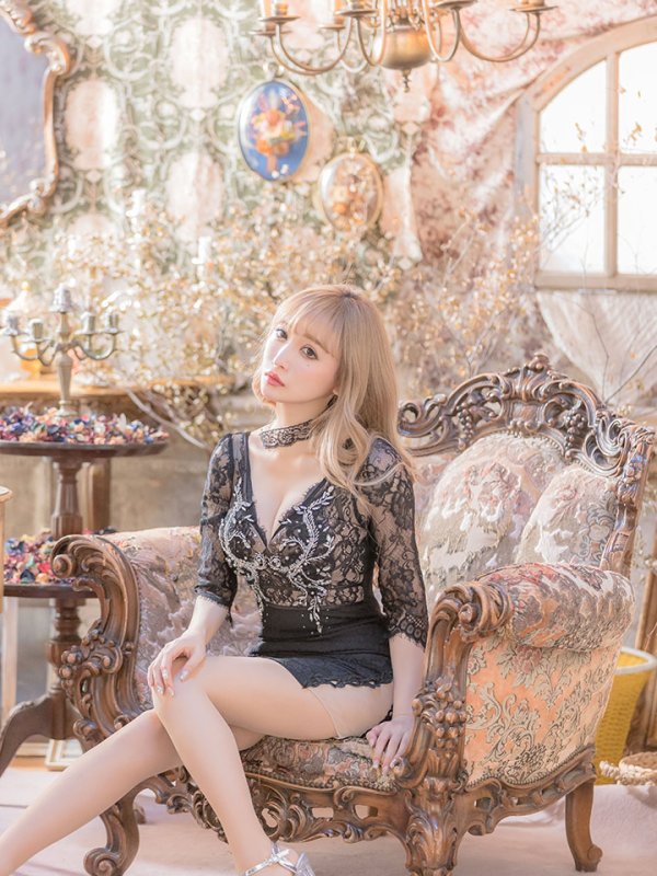 画像5: 【XS-Lサイズあり】【Glossy/グロッシー】刺繍レース/ ビジュー/ タイト/ ミニドレス/ キャバドレス【OF08】