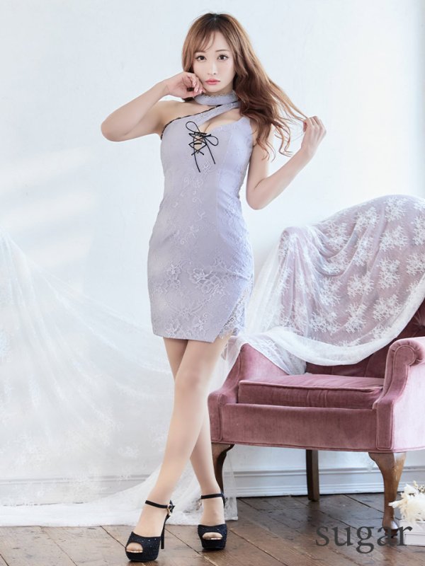 画像14: sugarオリジナルカラーあり☆XSサイズあり【Glossy/グロッシー】チョーカー/ レース/ ワンショル/ タイト/ ミニドレス/ キャバドレス【OF08】