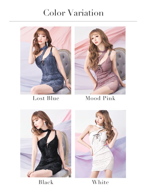 画像15: XSサイズあり【Glossy/グロッシー】チョーカー/ レース/ ワンショル/ タイト/ ミニドレス/ キャバドレス【OF08】