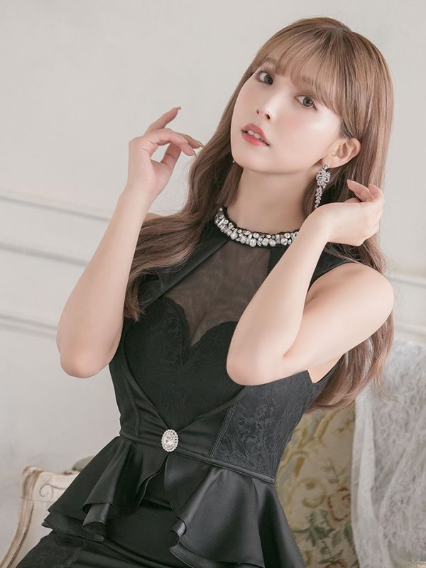 画像3: 【Glossy/グロッシー】ビジュー/ レース/ ペプラム/タイト/ ミニドレス/ キャバドレス【OF08】